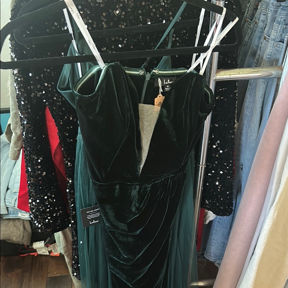 Lulu's Strapless Dark Green Velvet Dress